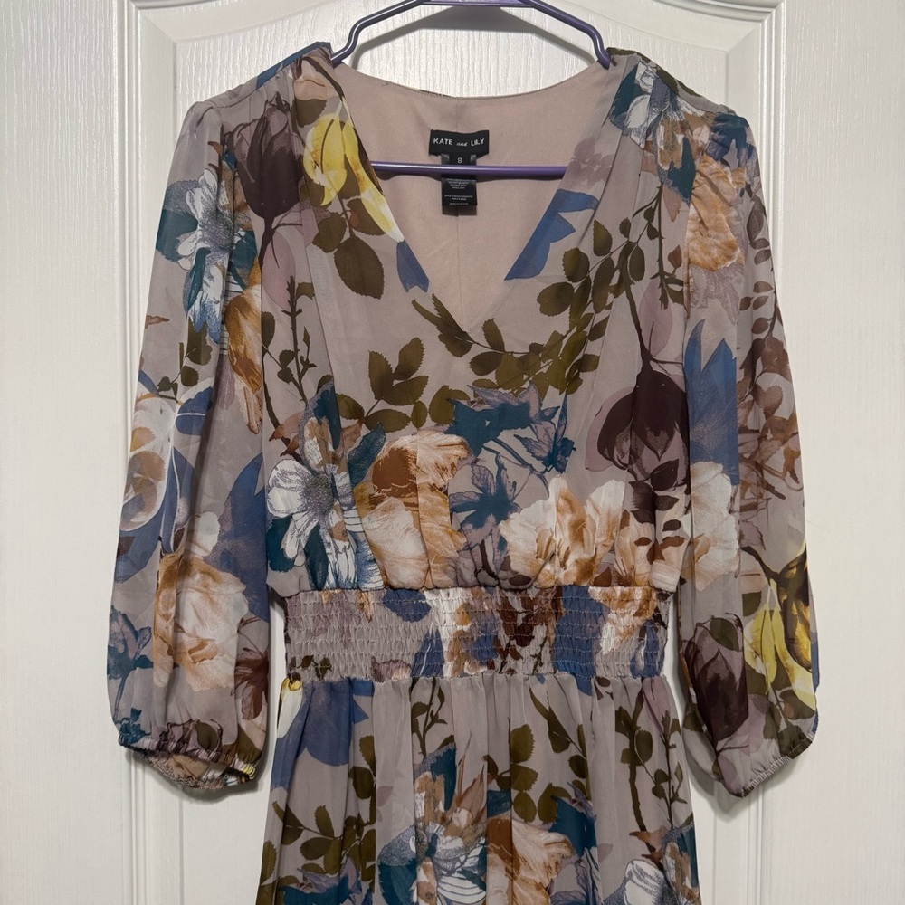 Chic Floral Midi Dress with V-Neck - Picture 3 of 12